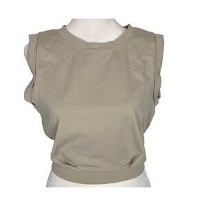 ARRIVE GUIDE Women Cropped Sleeveless Crew Neck Top Sz S Beige‎ Athletic 32-6
